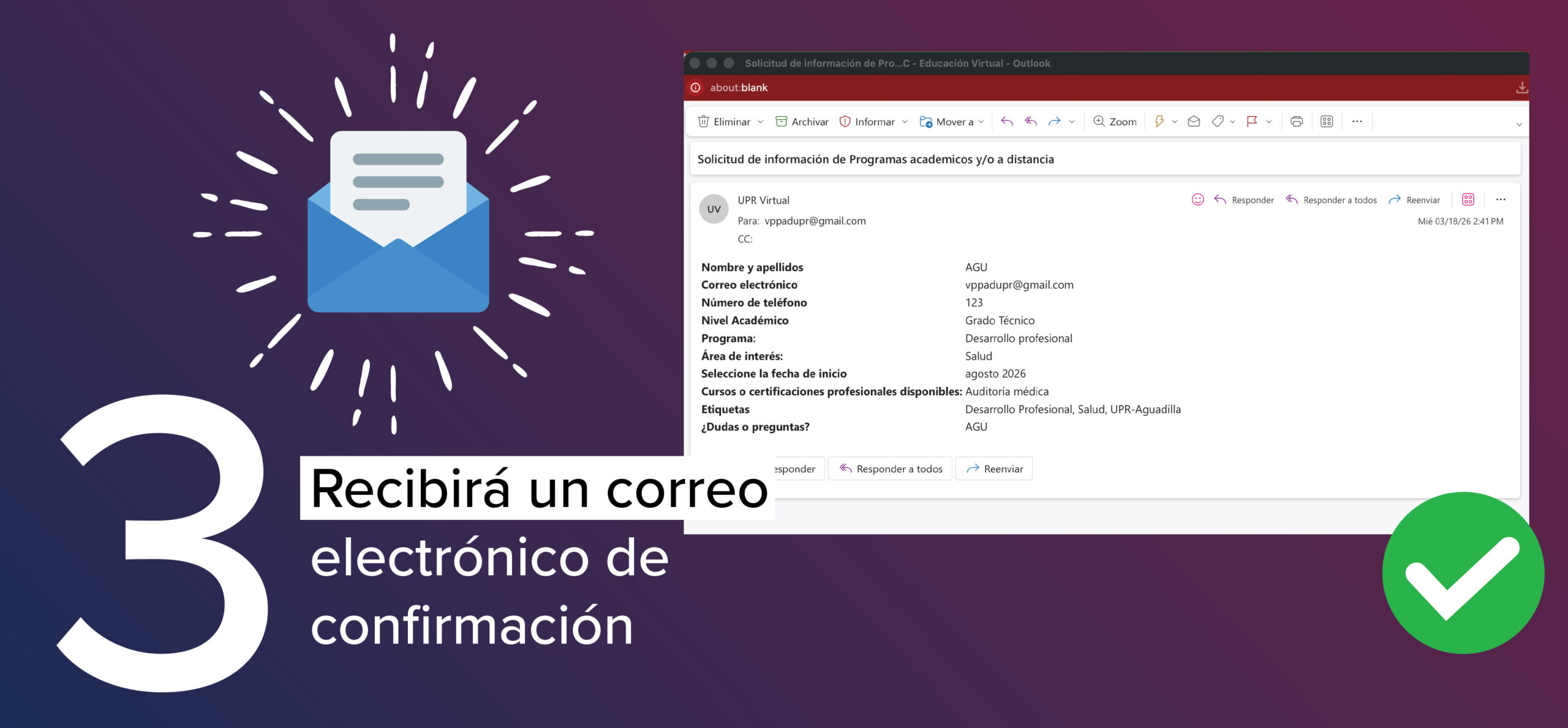 3. Recibirá un correo electrónico de confirmación