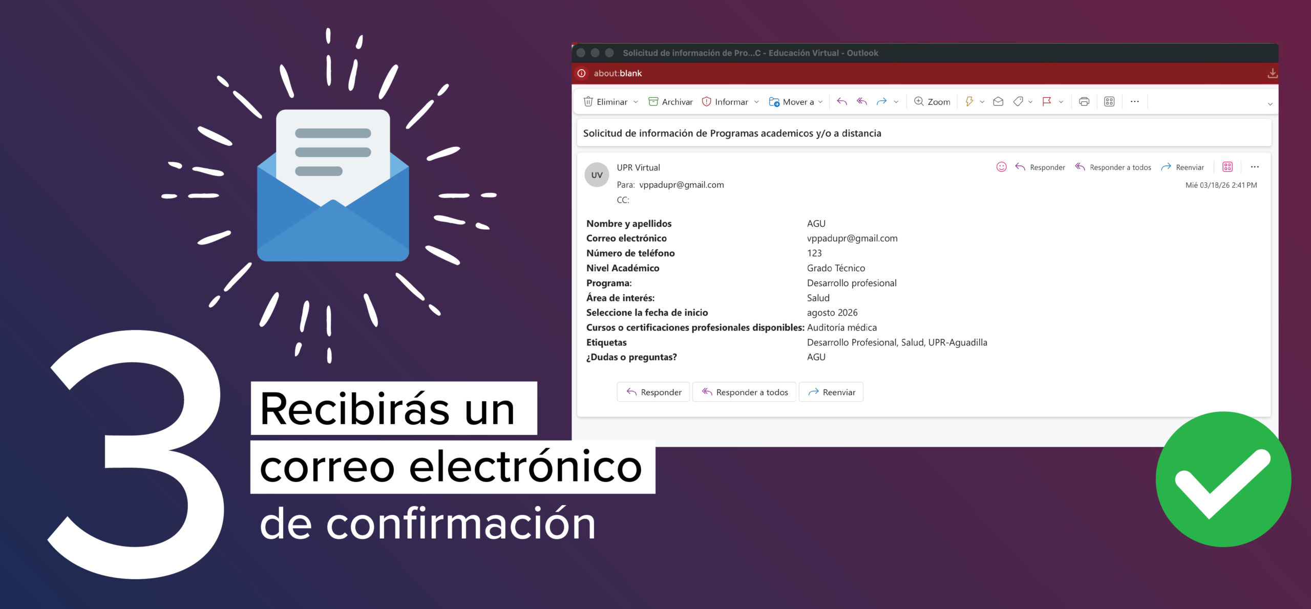 3. Recibirá un correo electrónico de confirmación